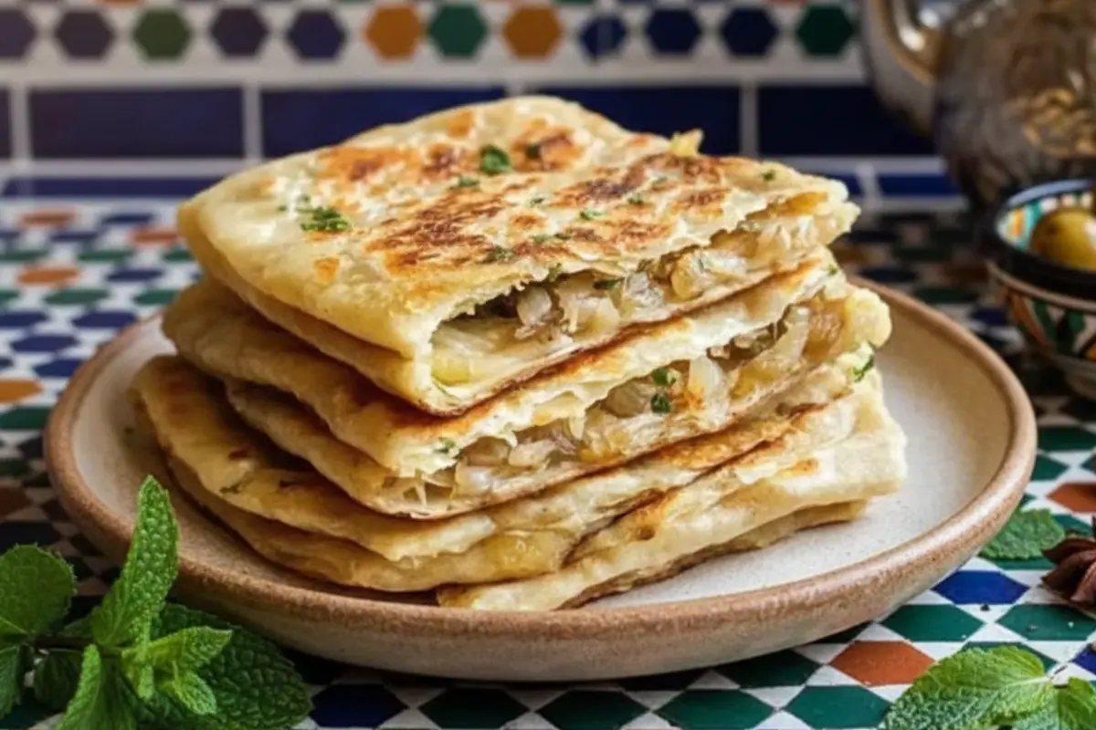 Stuffed Msemen with Onions and Herbs (Msemen Mahshi)